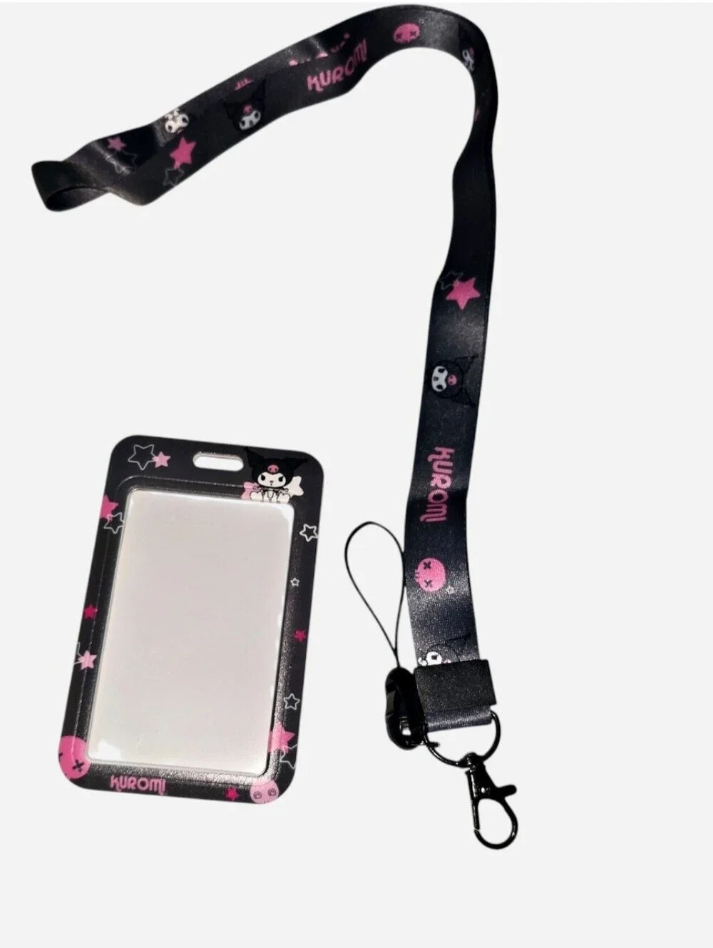 Kuromi ID Badge Holder With  Matching Lanyard In Pink and Black Stars Brand NEW
